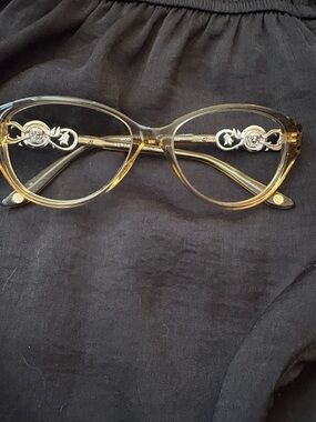 Versace Vintage Amber Cat-Eye Glass Frames Only with Medusa Detail - Model 3161